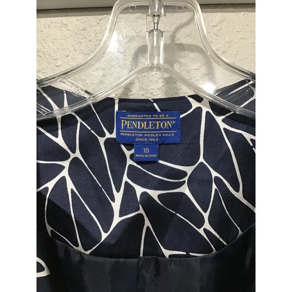 Pendleton Silk Blend Jacket Blazer Navy White Abstract Print Modern Avant-Garde - Picture 2 of 5